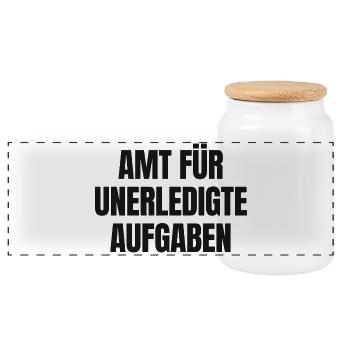 Amt für unerledigte Aufgaben hell - Bürokratie - Panorama Keksdose mit Holzdeckel - Weiß - Vorne