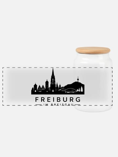 Skyline Freiburg im Breisgau - Panorama Keksdose mit Holzdeckel - Weiß