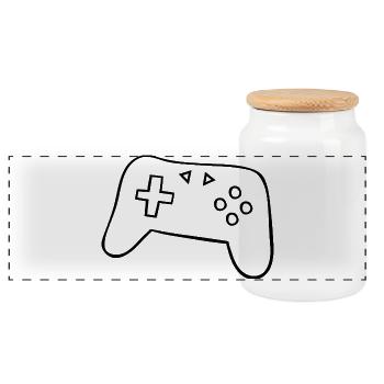 Klassischer Gamepad Silhouette - Panorama Keksdose mit Holzdeckel - Weiß - Vorne