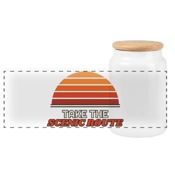 Take the Scenic Route – Retro Sonnenuntergang - Panorama Keksdose mit Holzdeckel - Weiß - Vorne