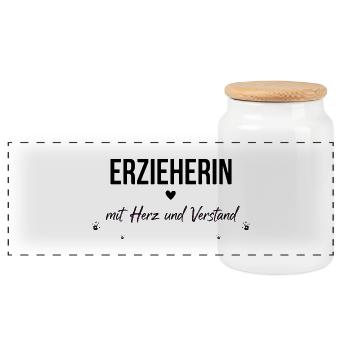 Erzieherin mit Herz und Verstand Geschenk  - Panorama Keksdose mit Holzdeckel - Weiß - Vorne