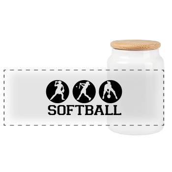 softball_dicke_linien - Panorama Keksdose mit Holzdeckel - Weiß - Vorne