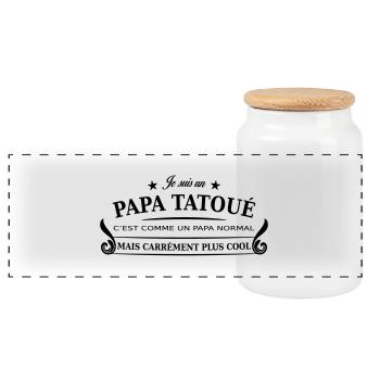 papa tatoué - Boîte à biscuits avec couvercle en bois - blanc - Devant