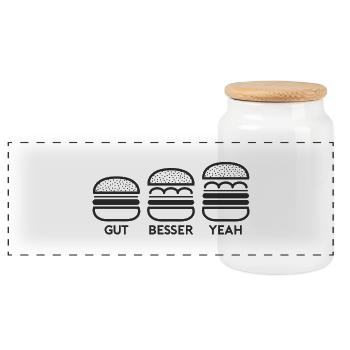 GUT BESSER YEAH BURGER - Panorama Keksdose mit Holzdeckel - Weiß - Vorne