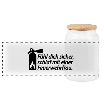 Fühl dich sicher, schlaf mit einer Feuerwehrfrau. - Panorama Keksdose mit Holzdeckel - Weiß - Vorne