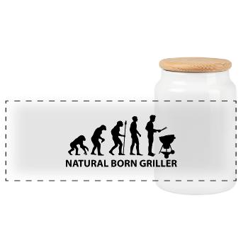 natural_born_griller - Panoramic Cookie Jar with Wooden Lid - white - Front