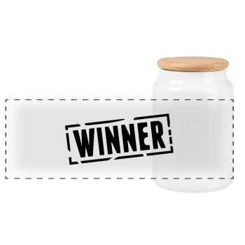 winner_stamp_gg1 - Panorama Keksdose mit Holzdeckel - Weiß - Vorne