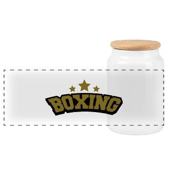 Boxing - Panoramic Cookie Jar with Wooden Lid - white - Front