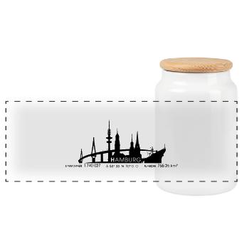 Hamburg Skyline - Panorama Keksdose mit Holzdeckel - Weiß - Vorne