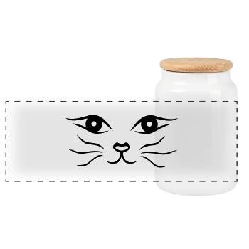 Katzengesicht/Katze - Panorama Keksdose mit Holzdeckel - Weiß - Vorne
