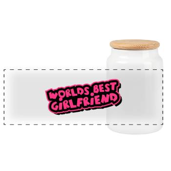 Worlds best Girlfriend Comic Cartoon - Panorama Keksdose mit Holzdeckel - Weiß - Vorne