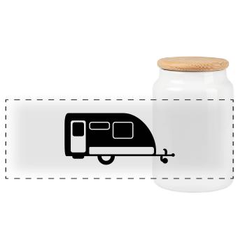 camp , camping, camping , caravan, trekking , hiki - Panorama Keksdose mit Holzdeckel - Weiß - Vorne