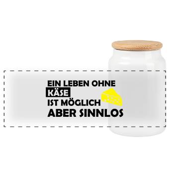 ein leben ohne käse - Panorama Keksdose mit Holzdeckel - Weiß - Vorne