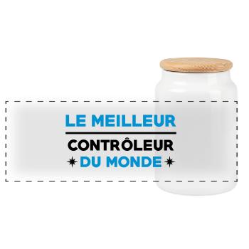 Contrôleur / Controleur / Bus / Transport - Boîte à biscuits avec couvercle en bois - blanc - Devant