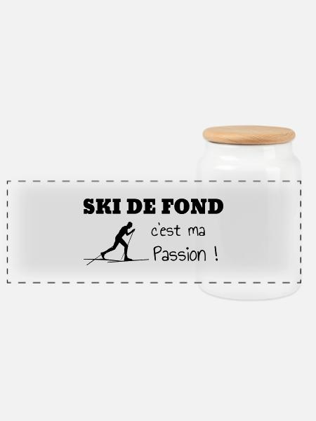 Cross Country Skiing Langlaufen Ski de fond - Panoramic Cookie Jar with Wooden Lid - white