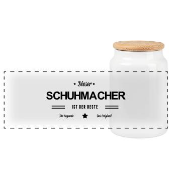 Bester Schuhmacher - Panorama Keksdose mit Holzdeckel - Weiß - Vorne