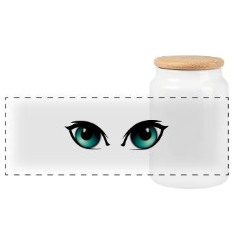 eyes green - Panoramic Cookie Jar with Wooden Lid - white - Front