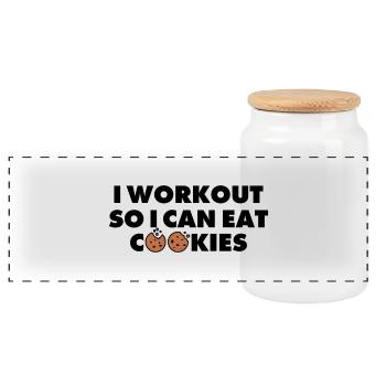 I WORKOUT SO I CAN EAT COOKIES - Panoramic Cookie Jar with Wooden Lid - white - Front
