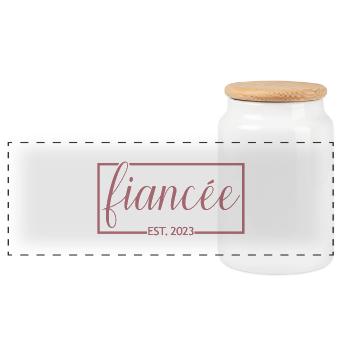 Fiancée Est. 2023 Engagement Bridal Shower Wedding - Panoramic Cookie Jar with Wooden Lid - white - Front