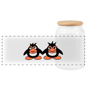 Penguins Team 2 Friends Tired Couple Holding Hands - Panoramic Cookie Jar with Wooden Lid - white - Front