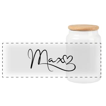 Max Surname First Name Heart Decor - Panoramic Cookie Jar with Wooden Lid - white - Front
