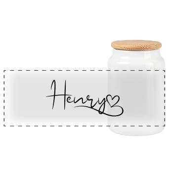 Henry Last Name First Name Heart Decor - Panoramic Cookie Jar with Wooden Lid - white - Front