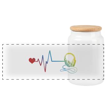 Écouteurs, pouls, rythme cardiaque - Boîte à biscuits avec couvercle en bois - blanc - Devant