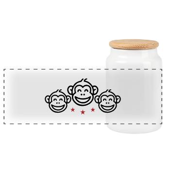 Monkey Group - Panoramic Cookie Jar with Wooden Lid - white - Front