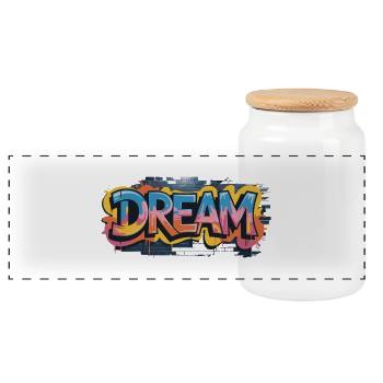 Un design de graffiti DREAM plein de couleurs et de motivation - Boîte à biscuits avec couvercle en bois - blanc - Devant