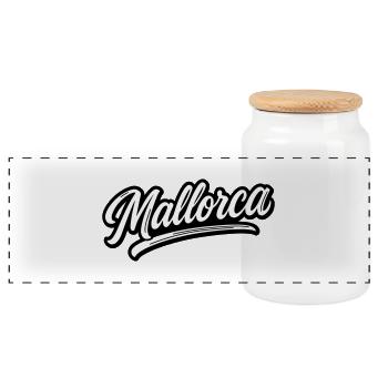 Mallorca lettering - Panoramic Cookie Jar with Wooden Lid - white - Front