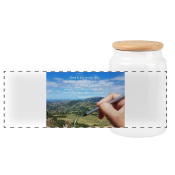 Himmlisches Schöpfungszitat Landschaft - Panorama Keksdose mit Holzdeckel - Weiß - Vorne