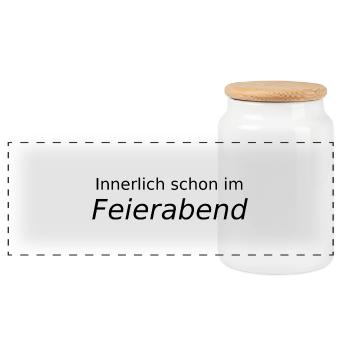 Innerlich schon im Feierabend - Panorama Keksdose mit Holzdeckel - Weiß - Vorne