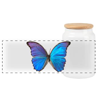 Blue Butterfly - Panoramic Cookie Jar with Wooden Lid - white - Front