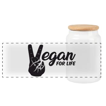Vegan For Life - Black - Panoramic Cookie Jar with Wooden Lid - white - Front