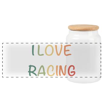 I Love Racing: Pastel Hand Lettering - Panoramic Cookie Jar with Wooden Lid - white - Front
