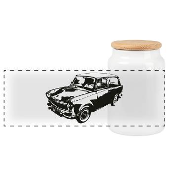  601 Kombi Trabi - Panorama Keksdose mit Holzdeckel - Weiß - Vorne
