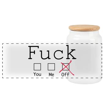 Fuck off 2c - Panorama Keksdose mit Holzdeckel - Weiß - Vorne
