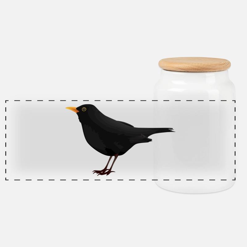 Amsel - Panorama Keksdose mit Holzdeckel - Weiß