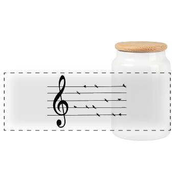 musical swallows - Panoramic Cookie Jar with Wooden Lid - white - Front