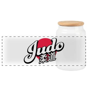 judo - Boîte à biscuits avec couvercle en bois - blanc - Devant
