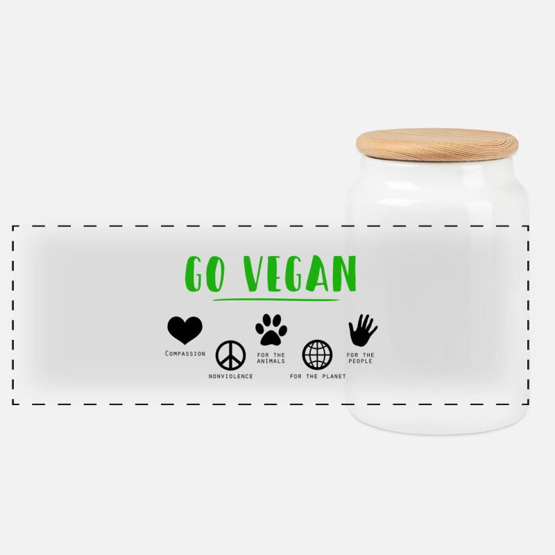 GO VEGAN - Panoramic Cookie Jar with Wooden Lid - white