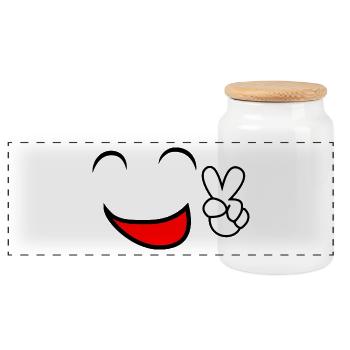 Comic Lachen Smiley Gesicht Peace Smile Geschenk - Panorama Keksdose mit Holzdeckel - Weiß - Vorne