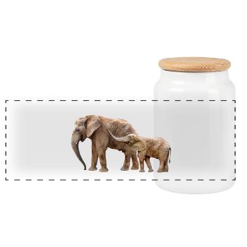 Elefant - Panorama Keksdose mit Holzdeckel - Weiß - Vorne