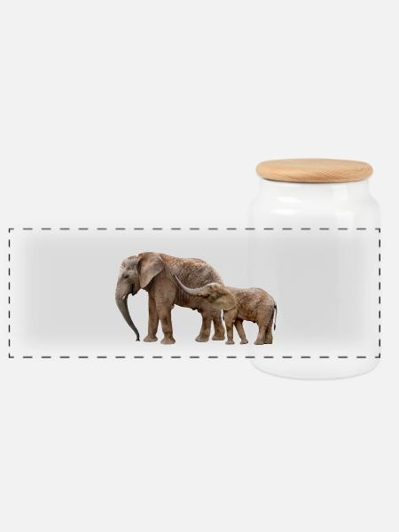 Elefant - Panorama Keksdose mit Holzdeckel - Weiß