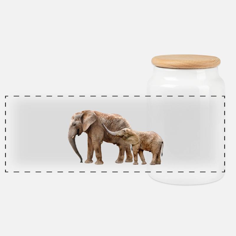Elefant - Panorama Keksdose mit Holzdeckel - Weiß