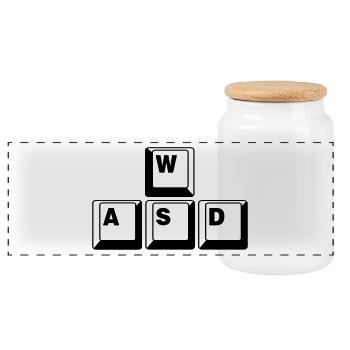 WASD Game Control Key combo - Panoramic Cookie Jar with Wooden Lid - white - Front
