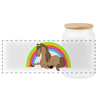 horse - Panoramic Cookie Jar with Wooden Lid - white - Front