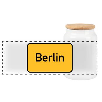 Berlin street sign - Panoramic Cookie Jar with Wooden Lid - white - Front
