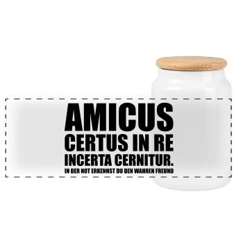 Amicus Certus In Re Incerta Cernitur In - Panorama Keksdose mit Holzdeckel - Weiß - Vorne