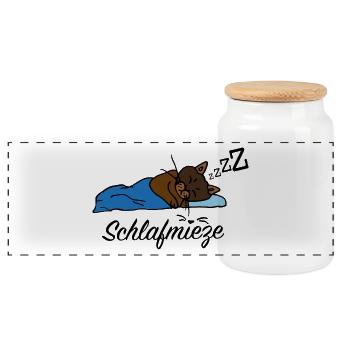cute sleeping bug with lettering gift idea - Panoramic Cookie Jar with Wooden Lid - white - Front